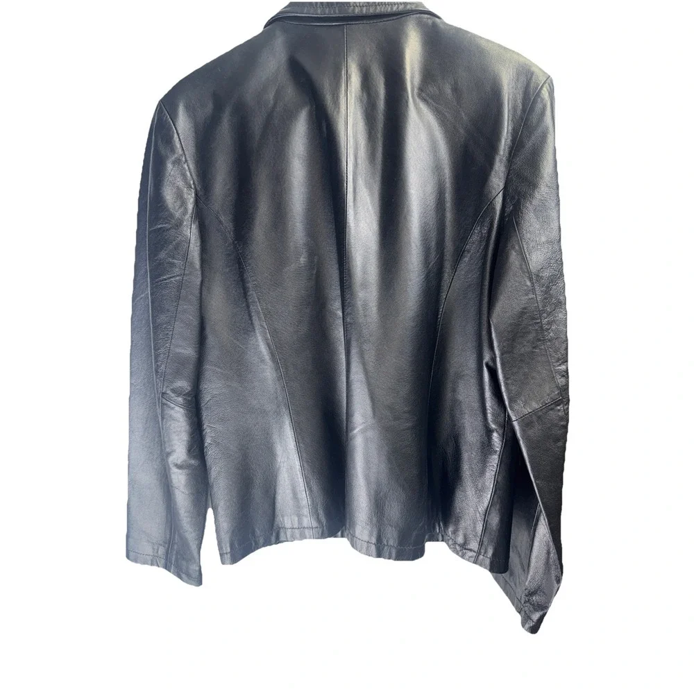 B. Moss - Black Leather Jacket Quilted Lining - Women's Large Button Front 😊‎